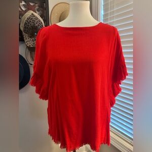 Vibrant Red Linen Top with Flutter Sleeves – Effortlessly Boho